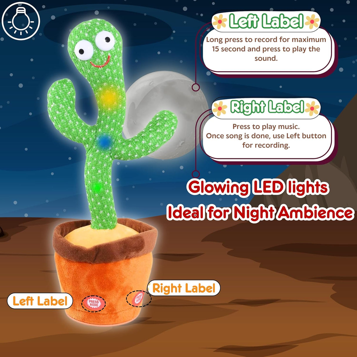 Muñeco Interactivo Cactus Bailarín  Canta y Imita,120 Canciones