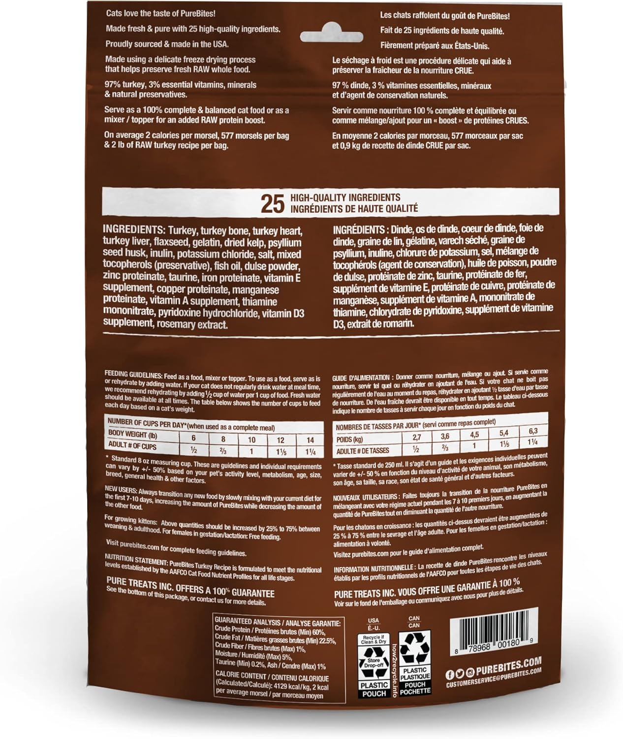 Comida para Gatos PureBites, Pavo Liofilizado, 9.2oz, 24 Ingredientes