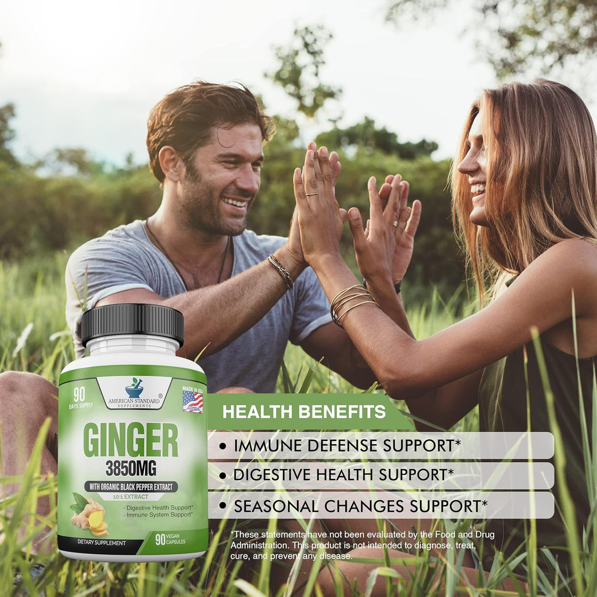 Suplemento orgánicas de raíz de jengibre de 3850 mg 90 und