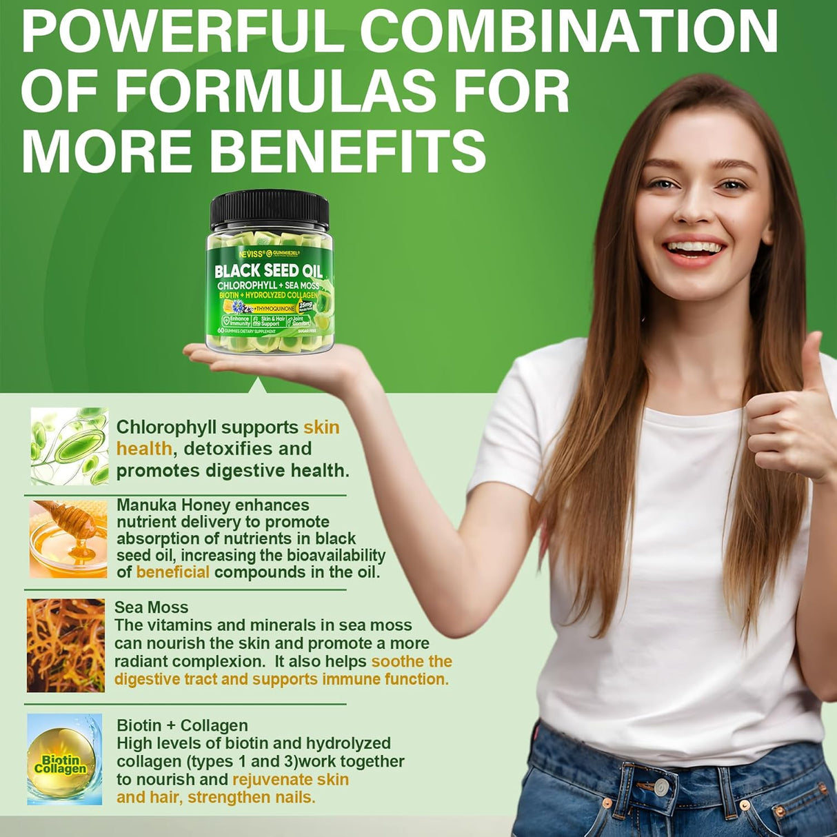 Gummies de Semilla de Nigella NEVISS, Colágeno y Biotina 500mg
