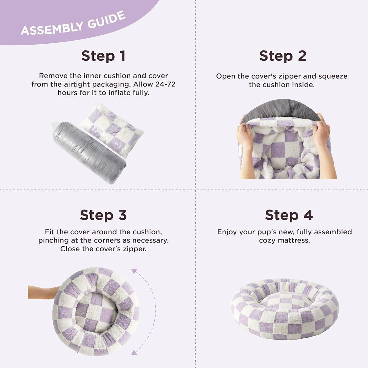 Cama para perros pequeños redondas con felpa lanuda jacquard