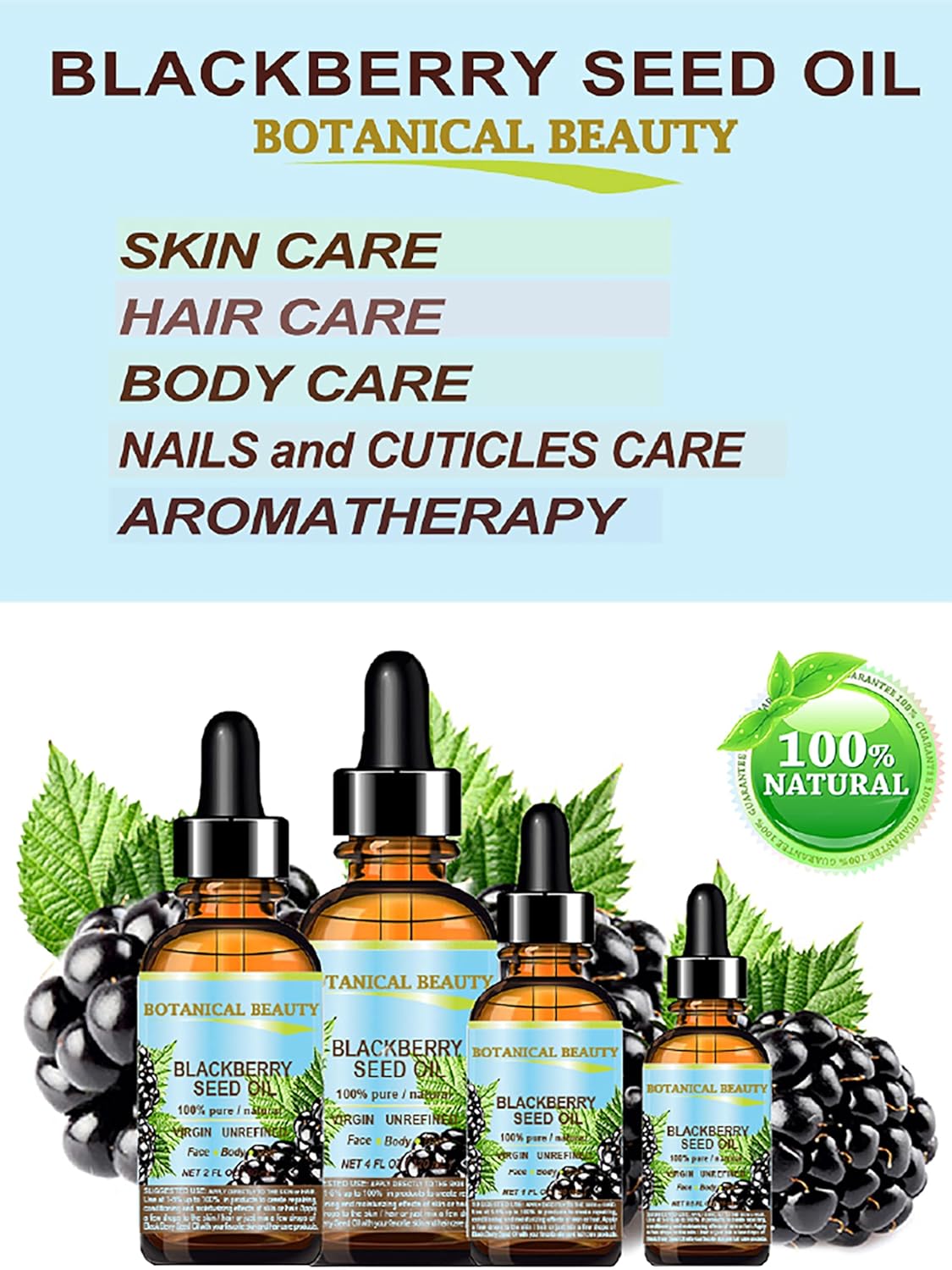 Aceite de Semilla de Mora Virgen Natural para Cara, Piel y Cabello