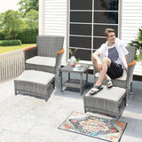 Juego de 5 muebles de patio al aire libre con mesa y otomana de ratán de polietileno para exteriores, juego de 2 sillas de jardín para exteriores, juegos de conversación para porche, balcón, piscina y terraza
