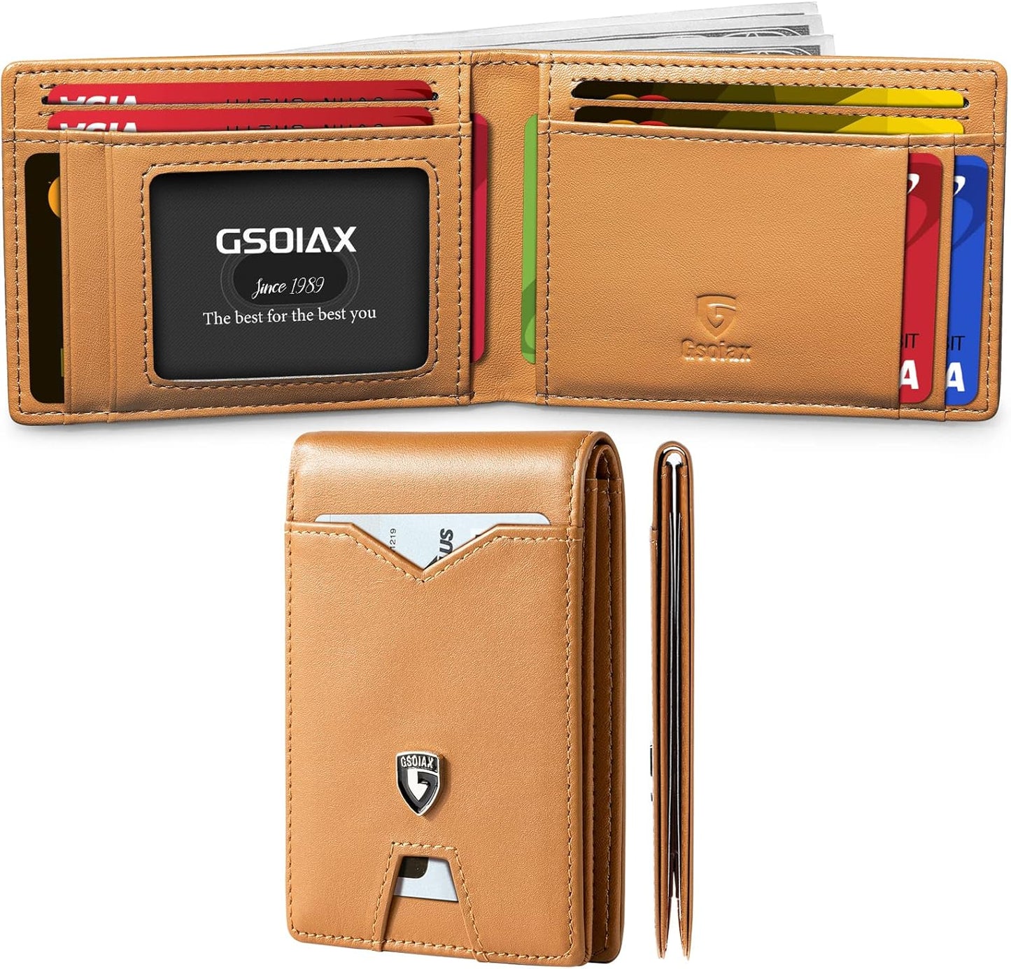 Billetera Slim GSOIAX de Cuero con Bloqueo RFID Bifold