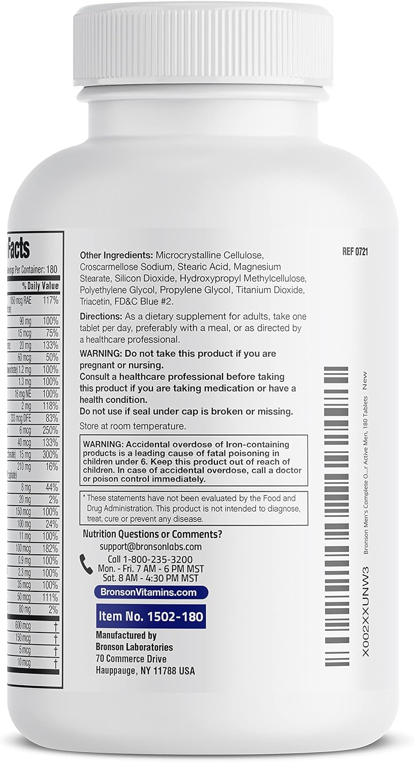 Multivitamínico Completo Bronson ONE para Hombres Activos, 180 Tab.