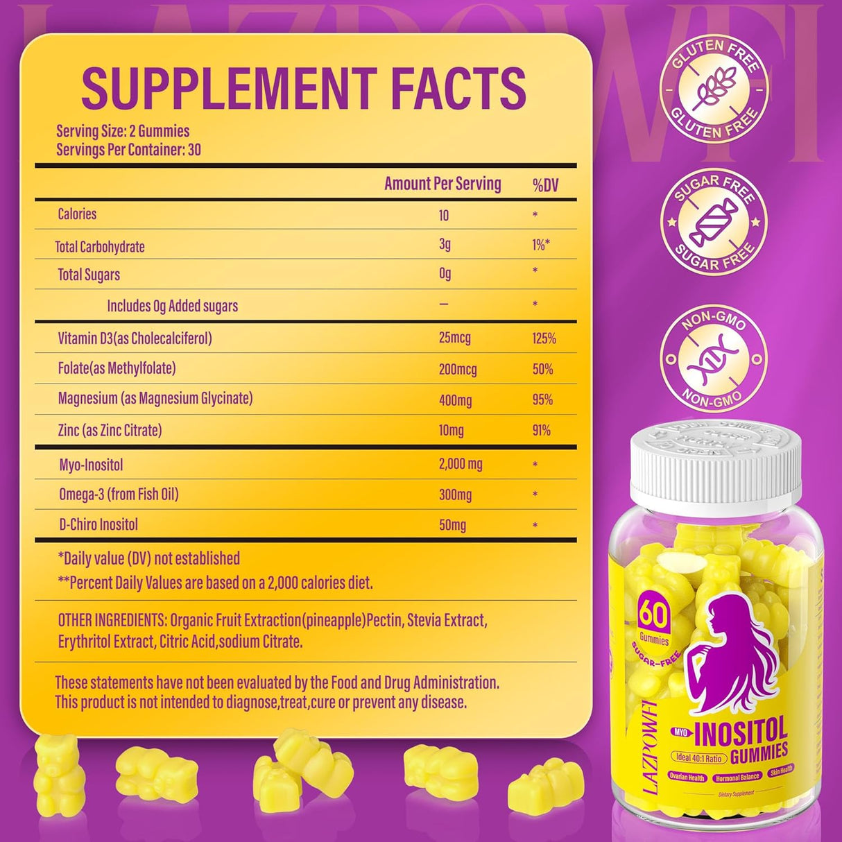 Suplemento de Inositol con Vitamina D3 y Magnesio, 30 días