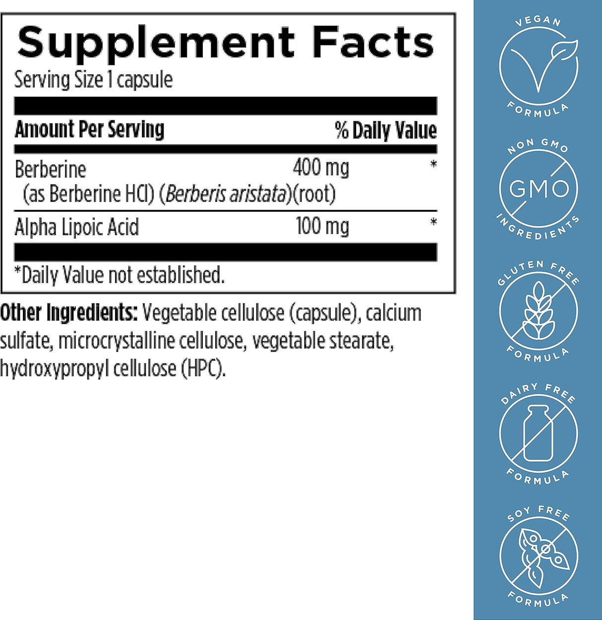 Suplemento Berberine Synergy  Berberina HCL 400 mg 60 cáp
