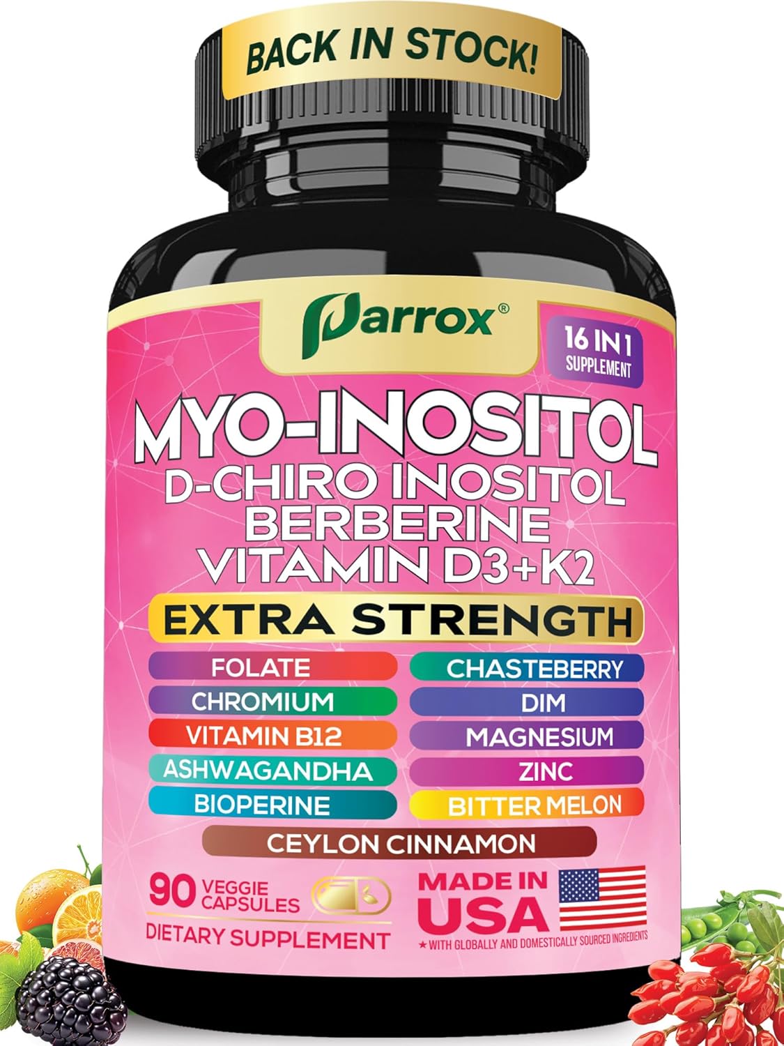 Suplemento de Inositol y vitaminas, 90 cápsulas veganas