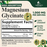 Magnesio Glicinato 1000mg, Apoyo para Huesos, Músculos, Nervios y Corazón, 60 Cápsulas