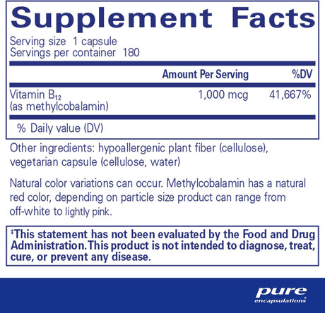 Suplemento B12 Methylcobalamin 1,000 mcg - Pure Encapsulations