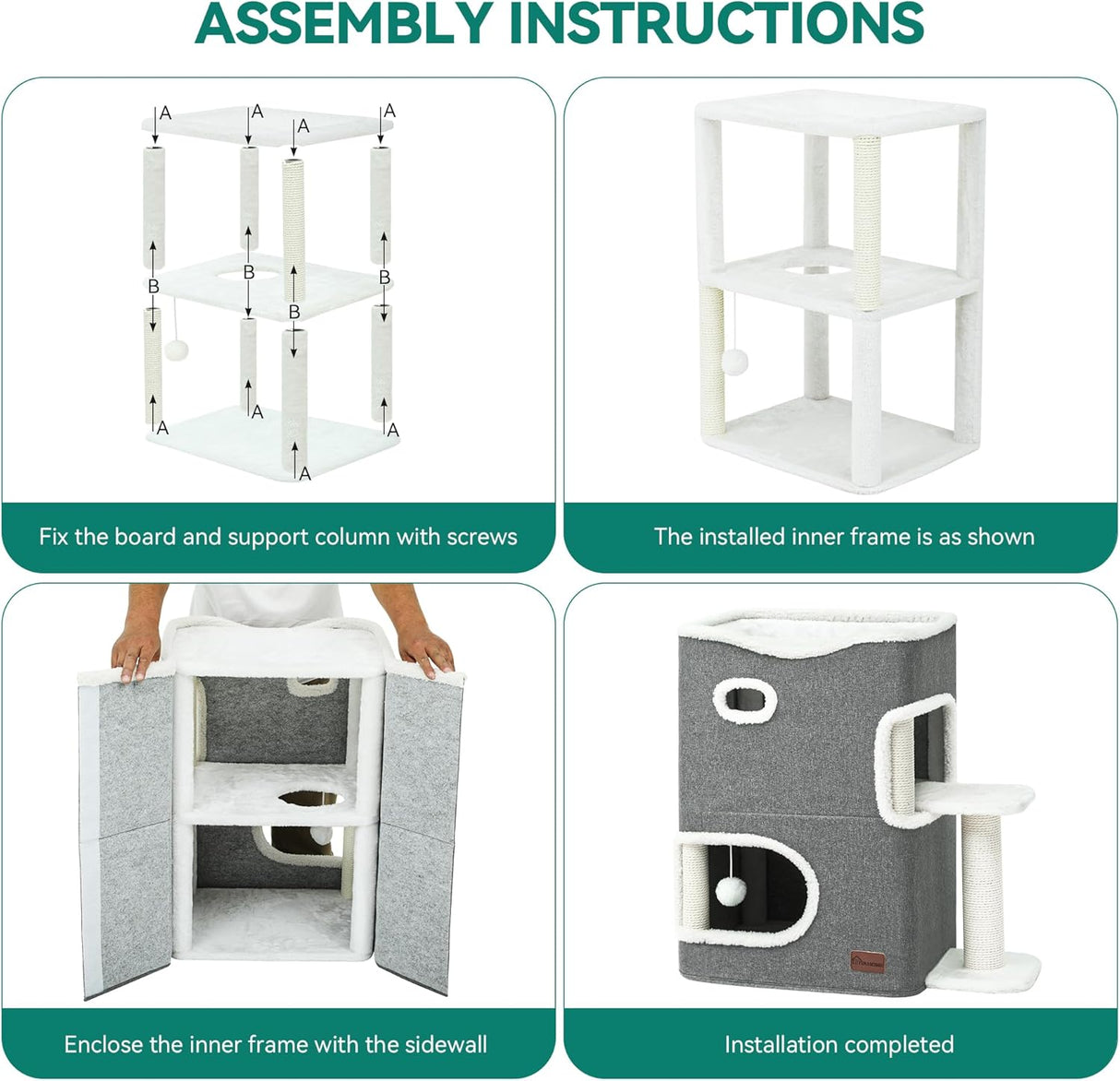 Casa para gatos 2 niveles YITAHOME, túneles y rascador, extendida