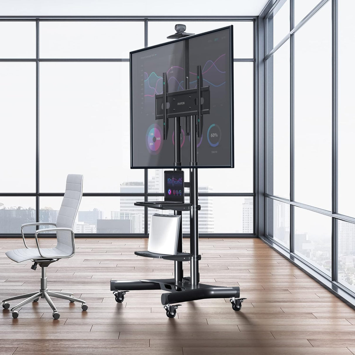 Soporte móvil para TV ONKRON, ajustable, VESA 800x500, 200 lbs