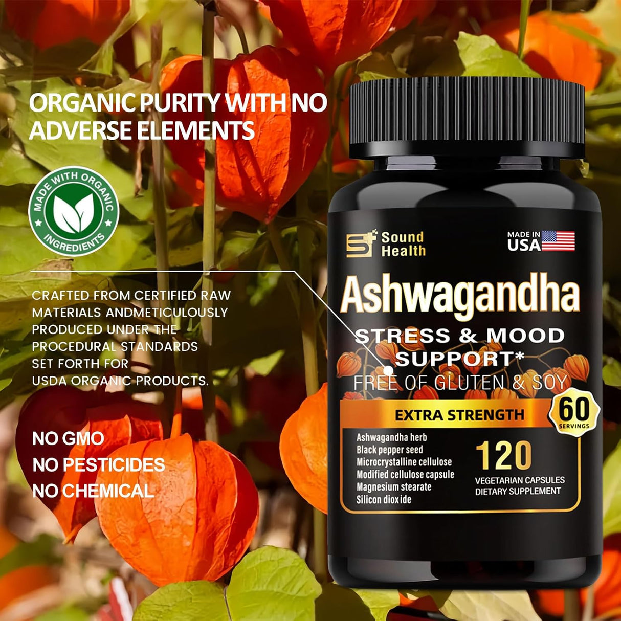 Cápsulas Orgánicas de Ashwagandha - 7000mg - 120 Cápsulas