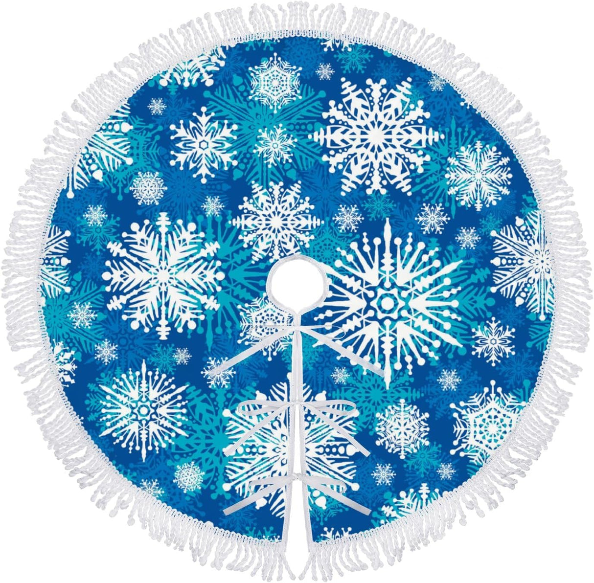 Funda para árbol de Navidad 30 con copos de nieve y flecos