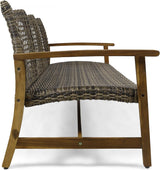 Sofá de madera y mimbre para exterior Marcia 75.50x31.00x31.50