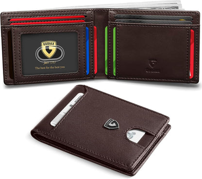 Billetera Slim GSOIAX con RFID, Piel Genuina y Clip de Dinero