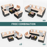 Pamapic - Juego sala seccionable en 7 piezas de mimbre para patio, conjunto de conversación al aire libre con mesa de centro y cojines lavables…