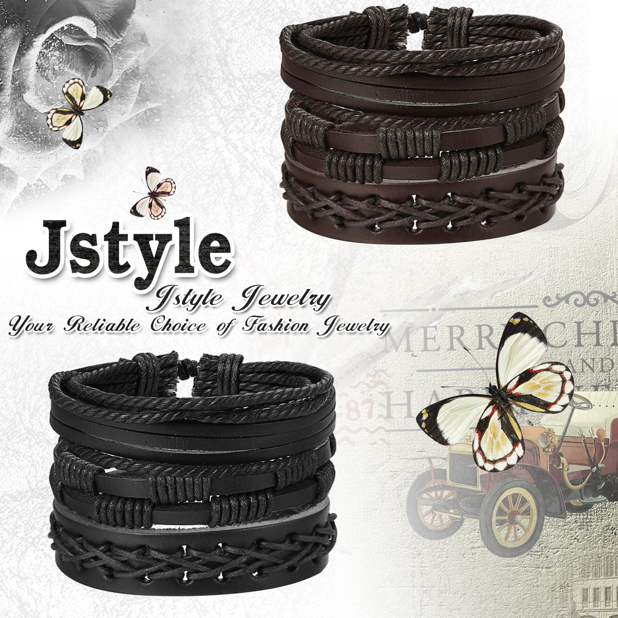 Pulsera de cuero trenzado para hombres Mujeres Negro y Marrón