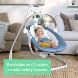 Ingenuity SimpleComfort - Columpio compacto relajante, barra de juguetes giratoria, asiento giratorio, 6 velocidades, para edades de 0 a 9 meses, hasta 20 libras, color cambray