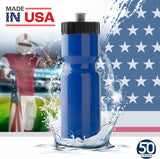 50 Strong - Paquete de 6 botellas de agua para deportes, 22 onzas Botella para bicicleta y deporte sin bisfenol A, con tapa fácil de abrir sin rosca, fabricada en Estados Unidos.