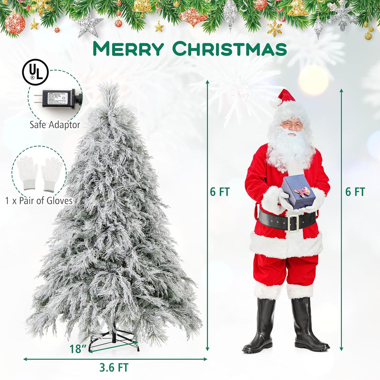 Árbol de Navidad Artificial HAPPYGRILL 6 FT, 250 luces LED