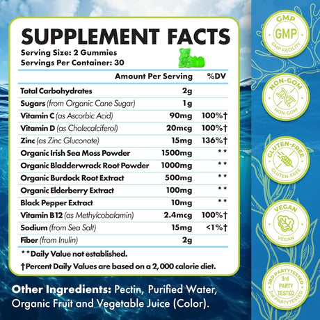 Gomitas de Sea Moss Irish 3100mg, 120 unidades