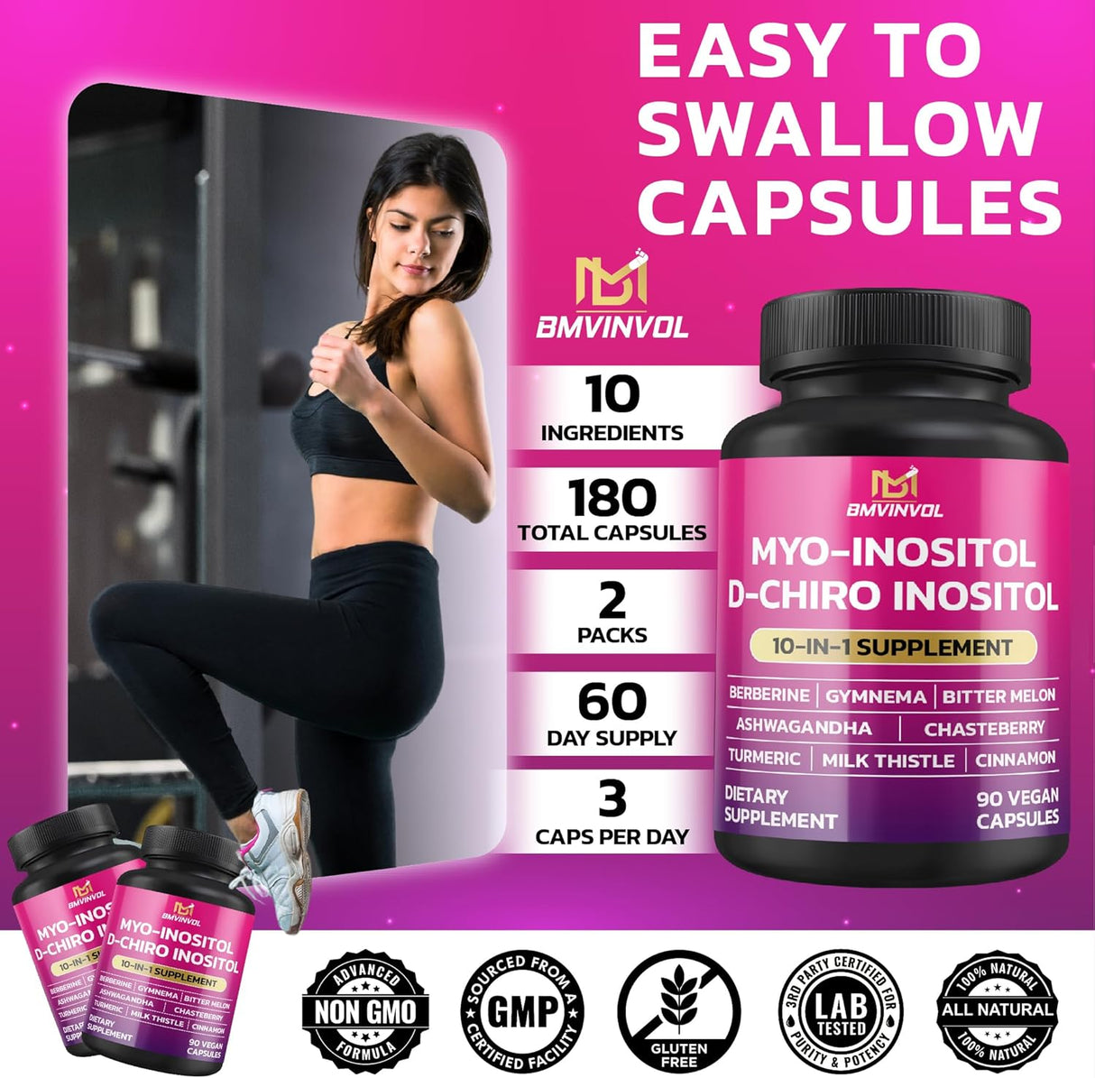 Suplemento de inositol BMVINVOL 2 pack, 40:1, con berberina y más