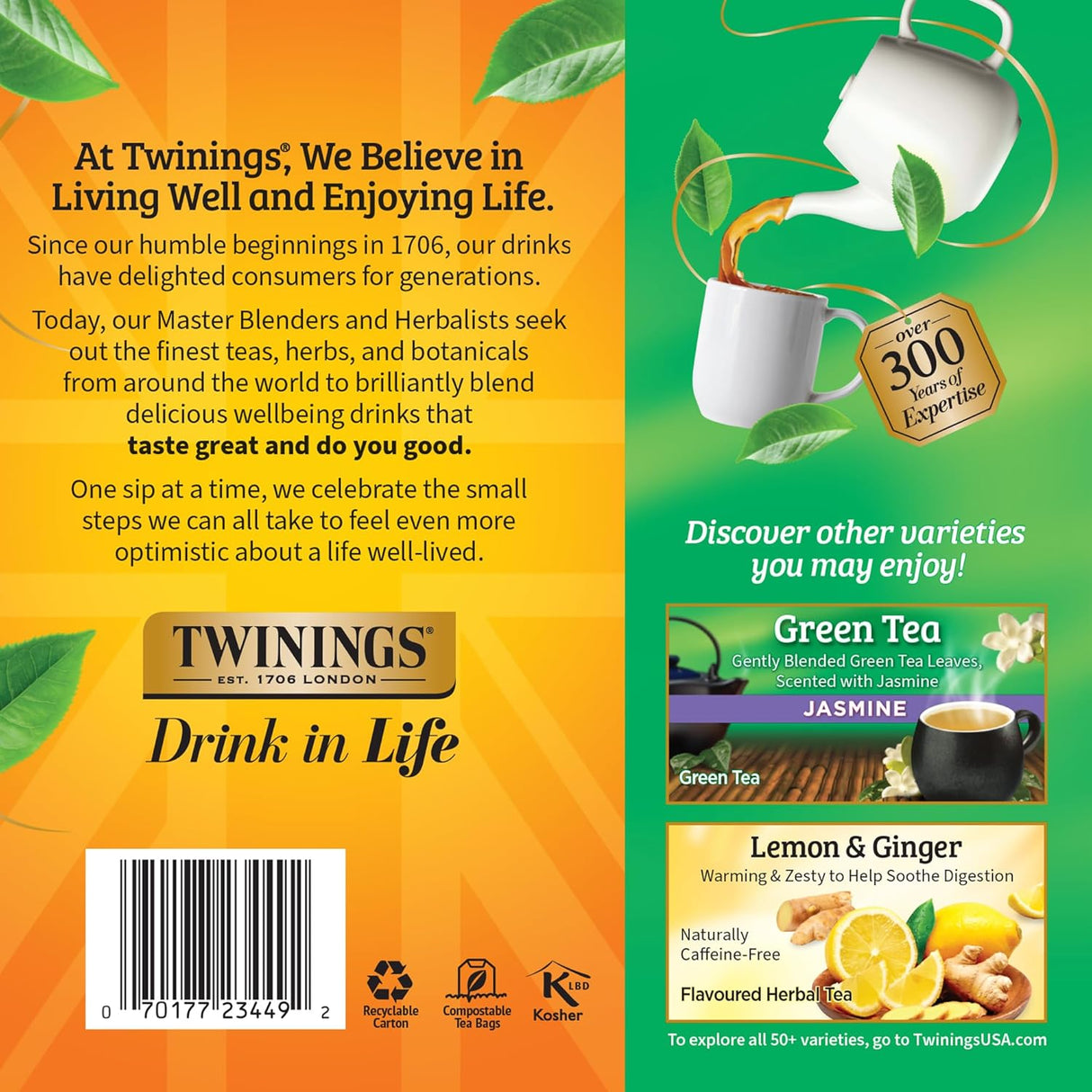 Té Verde Puro Twinings 100 Bolsas Individuas Ref. 123