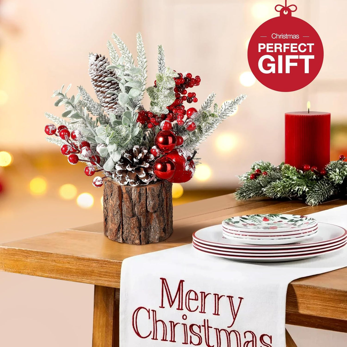 Árbol de Navidad Pequeño Hatisan con Adornos y Piñas (2 Pck)