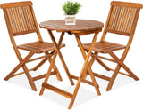 Best Choice Products - Juego de bistró de madera de acacia (3 piezas), muebles plegables adecuados para patio, jardín, balcón, terraza; incluye 2 sillas, mesa auxiliar redonda, terminación teca natural