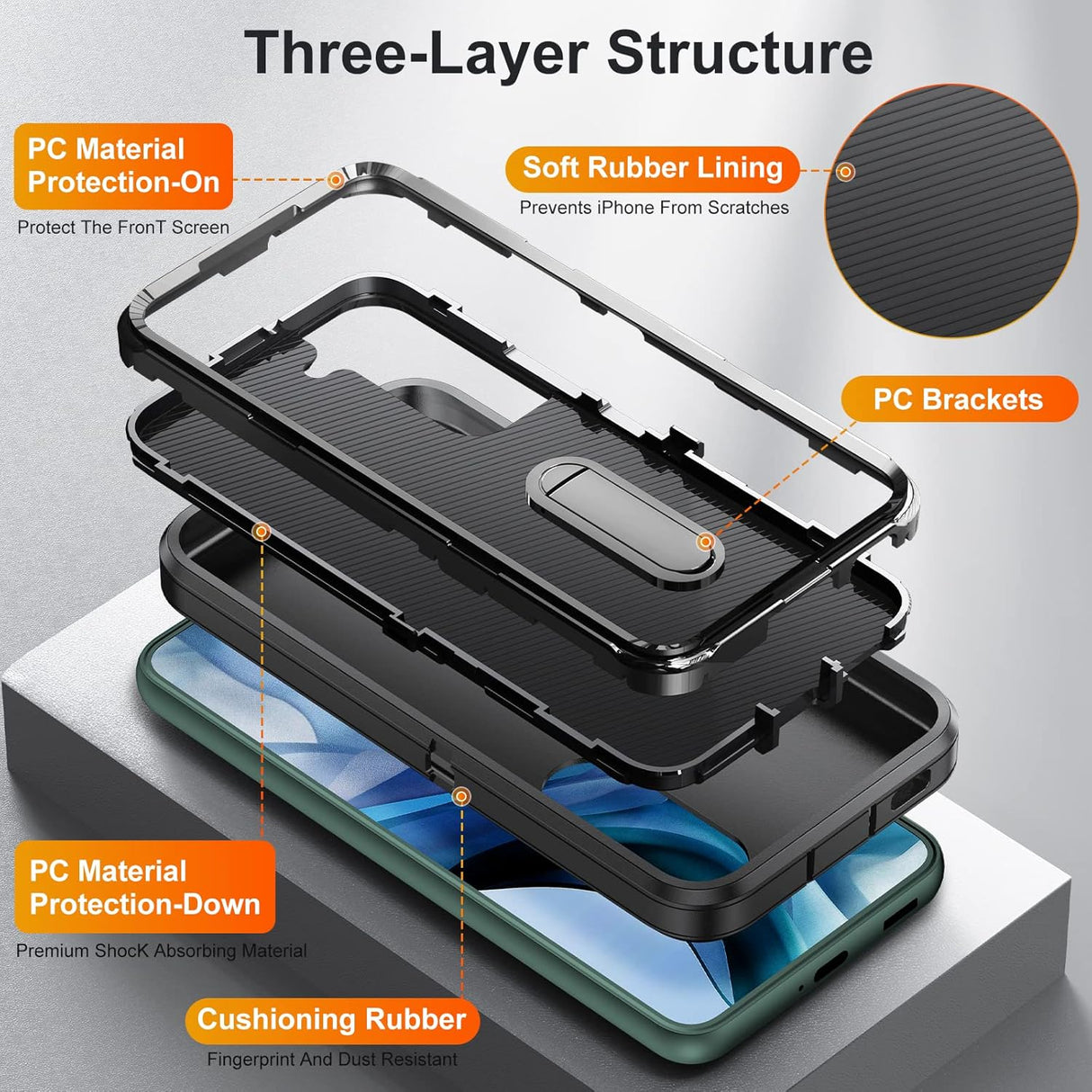 BaHaHoues Funda para Samsung Galaxy S22, Samsung S22 con soporte integrado, a prueba de golpes, polvo y caídas, funda protectora de grado militar para Galaxy S22 5G de 6.1 pulgadas (negro)