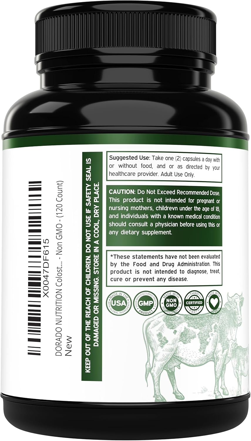 Suplemento de Calostro 1000mg - Vegano, Gluten Free, USA