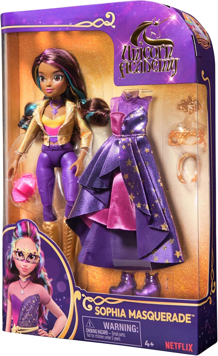 Muñeca Unicorn Academy, Sophia con 9 Accesorios, 9.5”