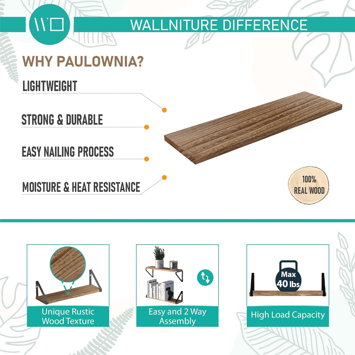 Estanterías Flotantes de Madera Wallniture Ponza, Set de 5