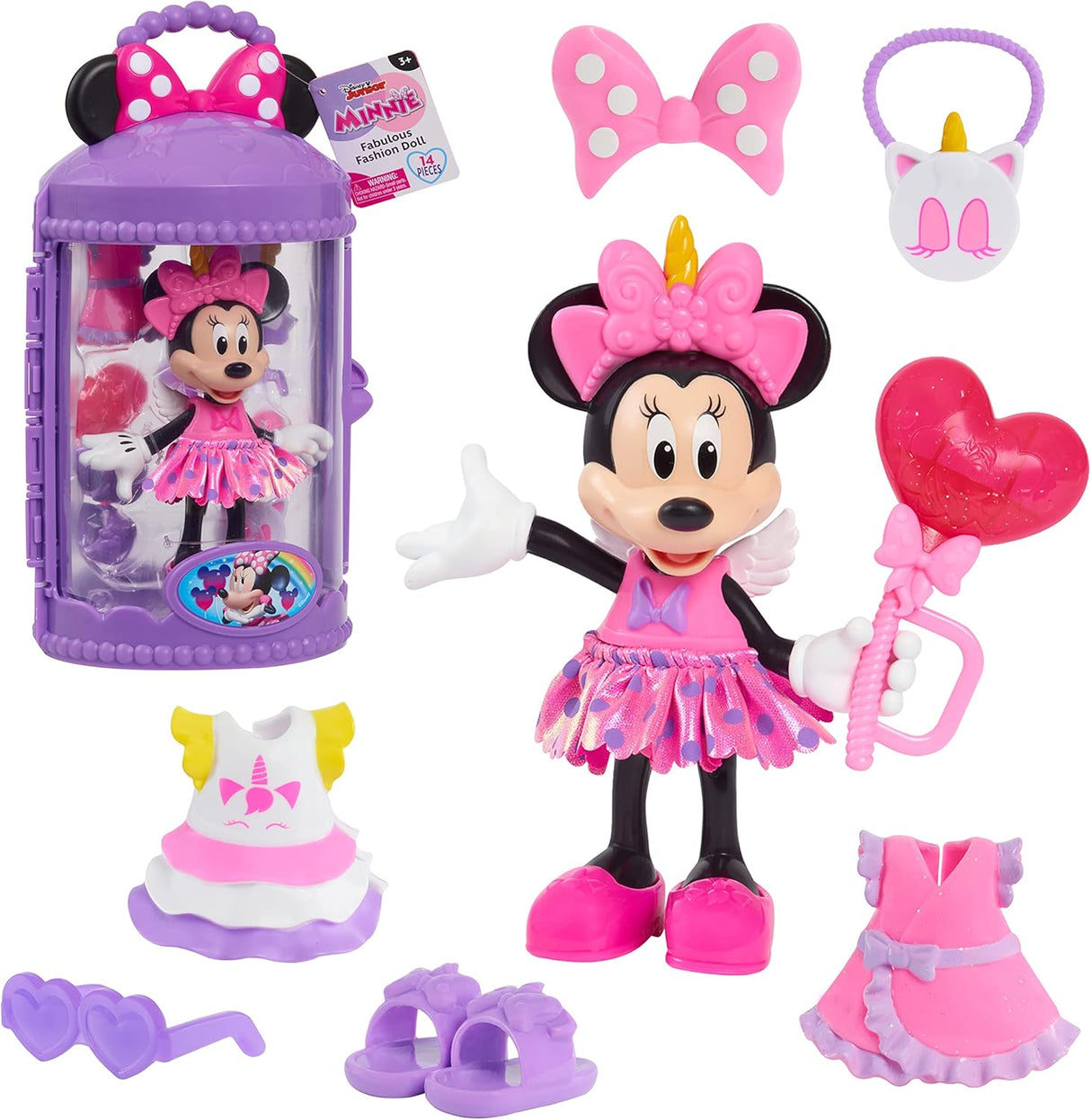 Muñeca Minnie Mouse Fantasía, Just Play, 14 piezas, Juguete 3+