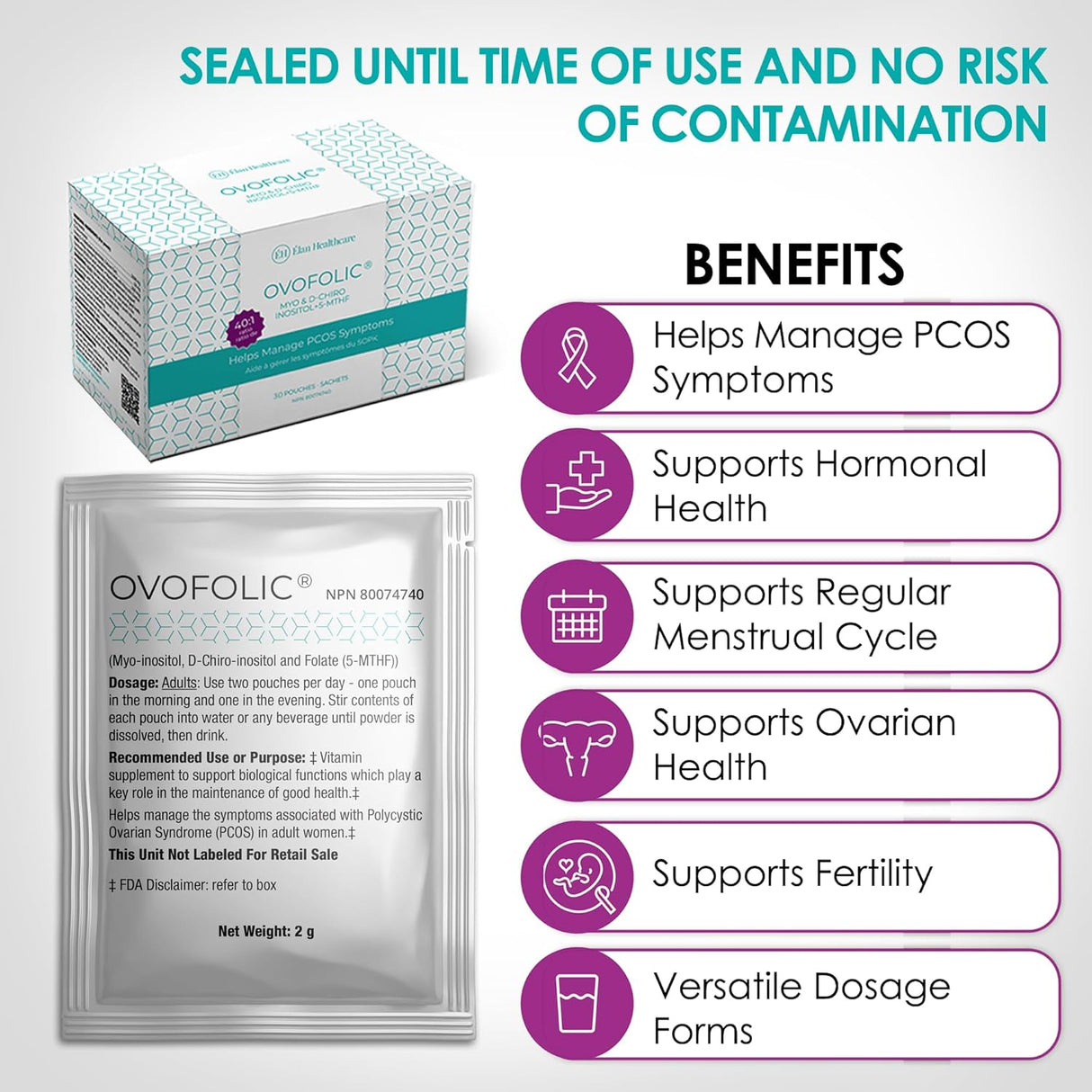 Ovofolic Inositol Suplemento - Myo-Inositol + D-Chiro, 40:1, 30 sobres