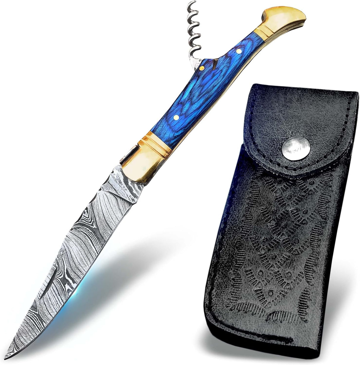 Cuchillo de bolsillo de Damasco hecho a mano  para acampar