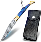 Cuchillo de bolsillo de Damasco hecho a mano  para acampar