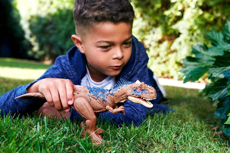 Figura de acción Rajasaurus de Jurassic World, Mattel, sonido y ataque
