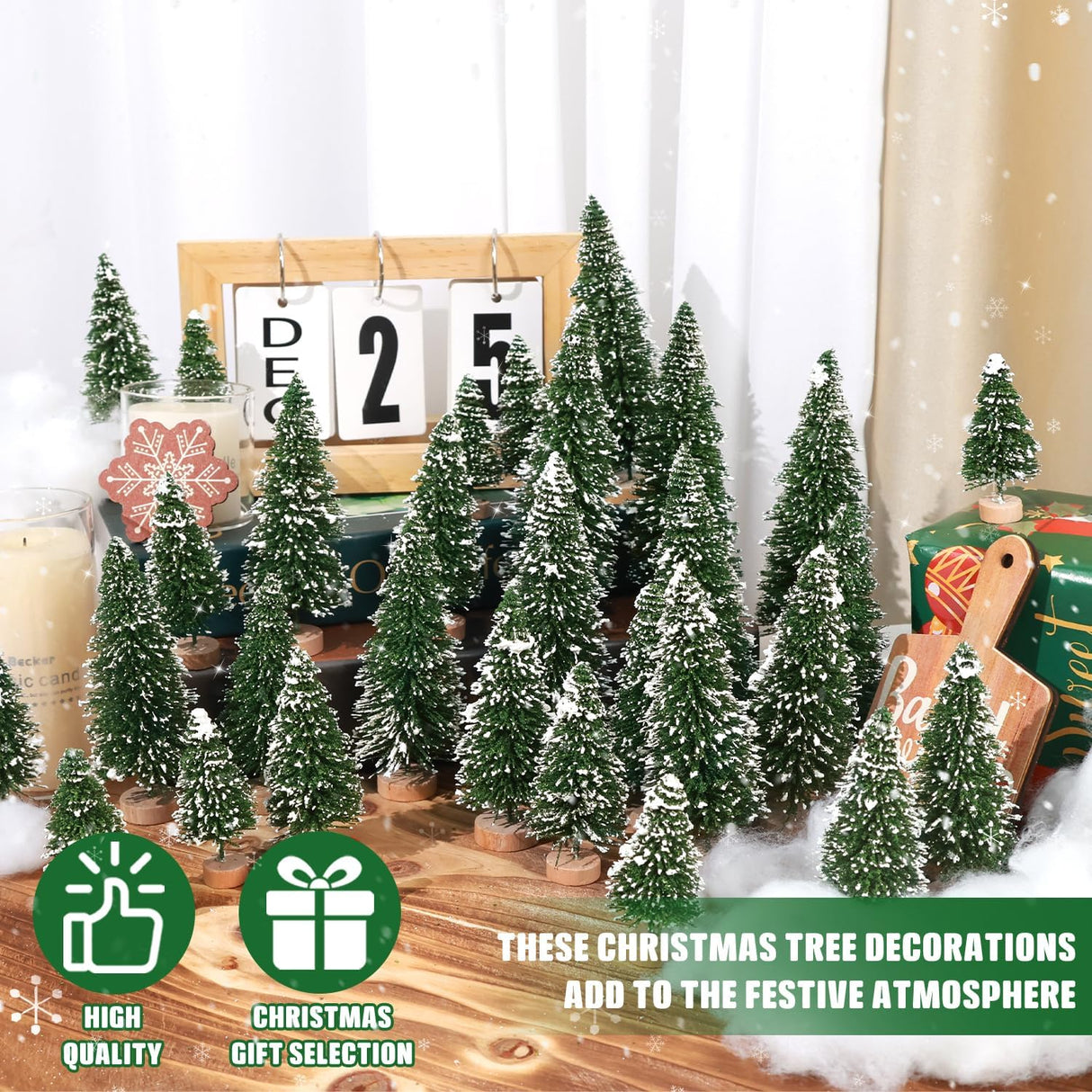 Árboles de Navidad Artificiales con Base de Madera para Decorar