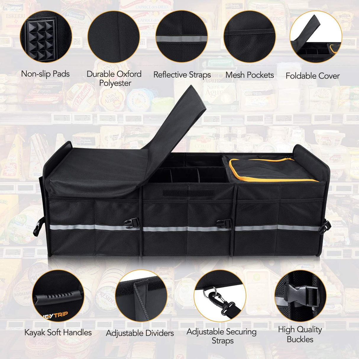 Organizador de Maletero con Cooler, Divisores y Tapa Plegable