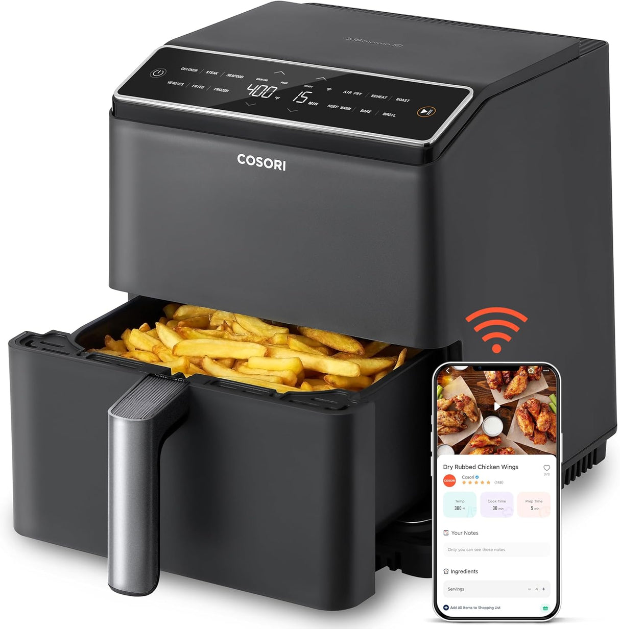 Freidora de Aire COSORI 6.8Qt, 12 en 1, Sin Sacudir, Modelo 2023