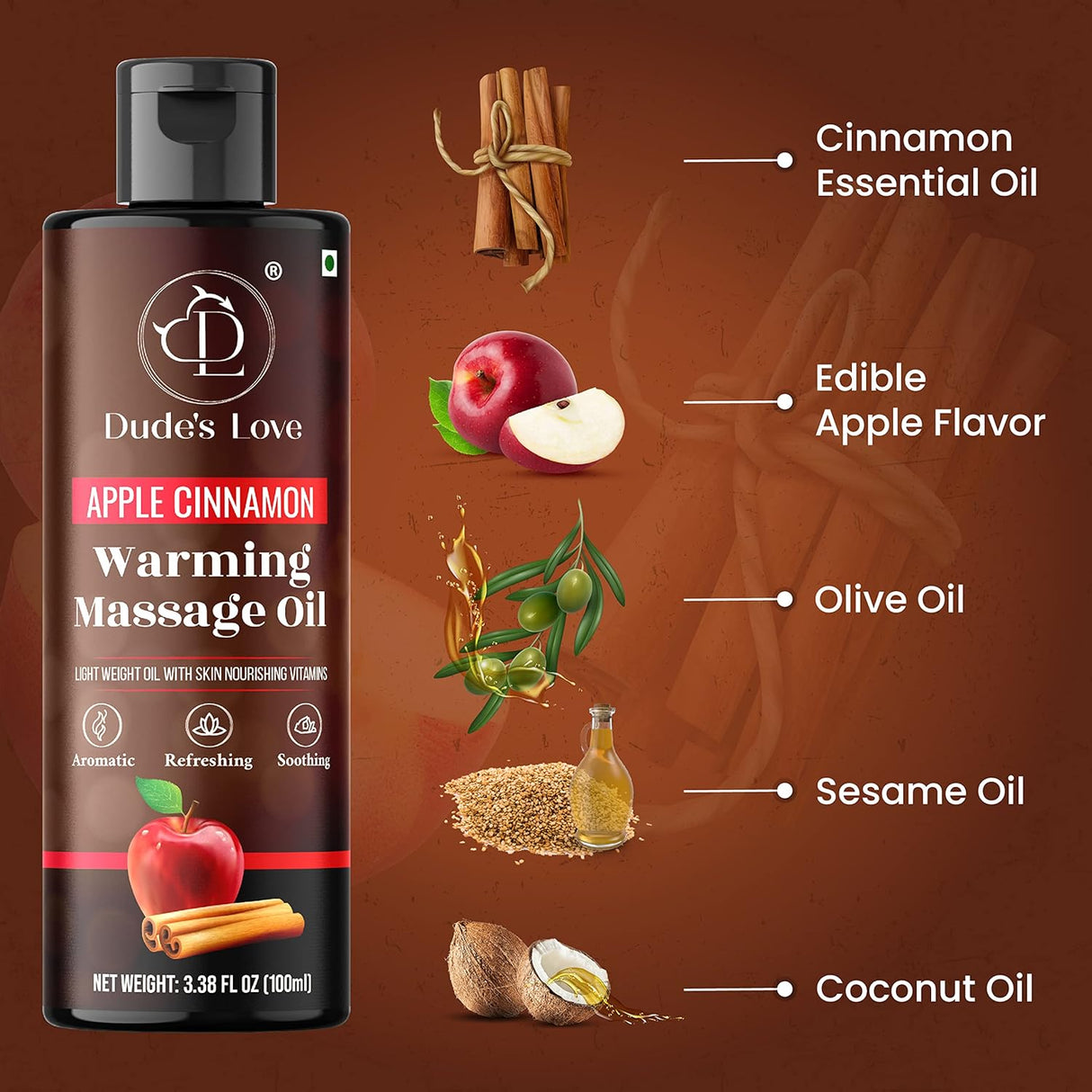 Aceite corporal con sabor Manzana y canela Dude's Love