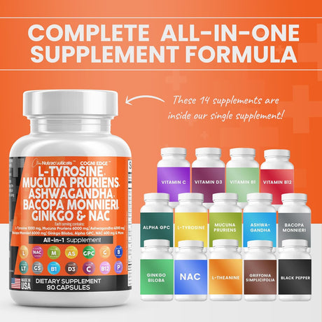 Suplemento Clean Nutraceuticals L Tirosina 1000mg Mucuna
