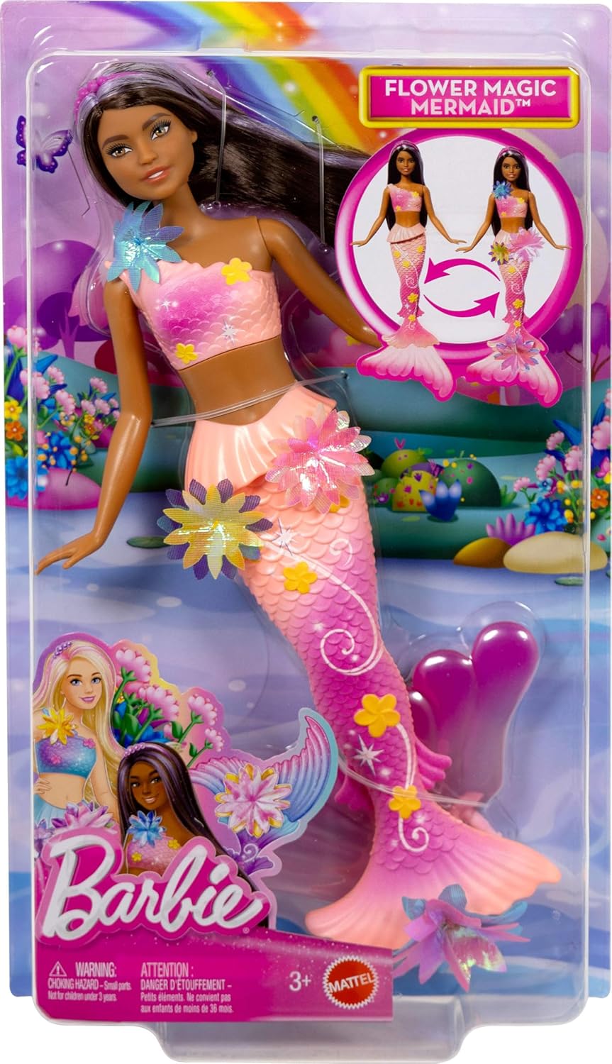 Barbie Muñeca Sirena con Flores Sorpresa, Cabello Largo