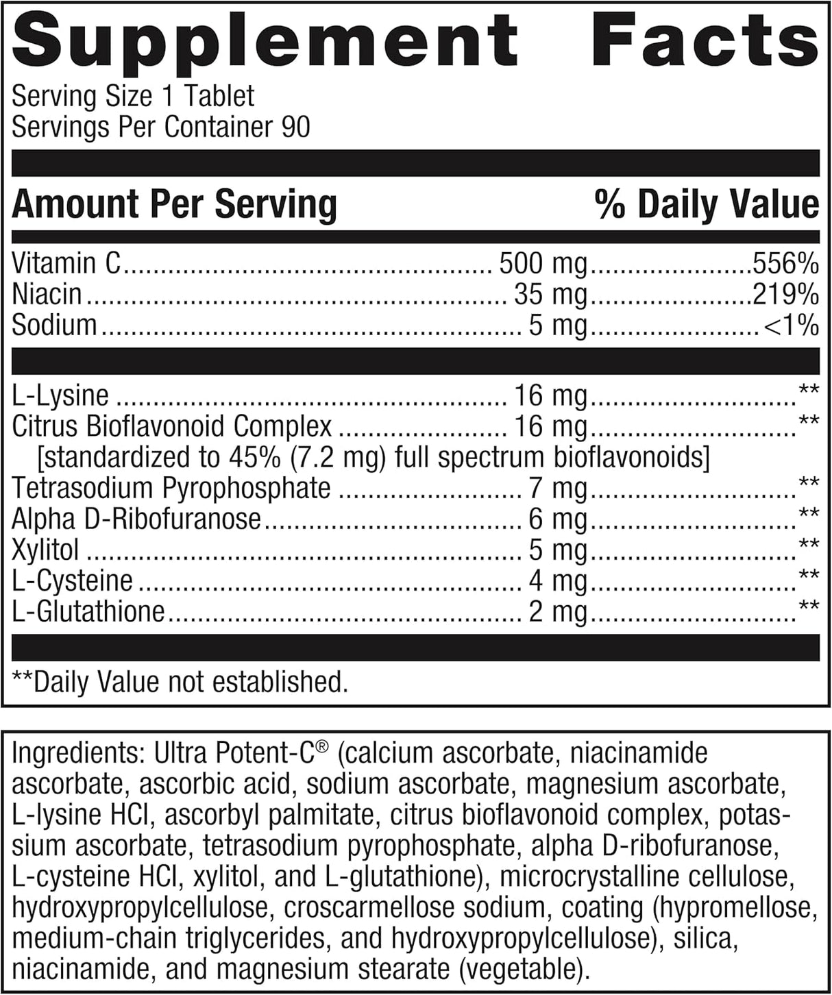 Metagenics Ultra Potent-C 500 Vitamina C Suplemento, 90 Tabletas