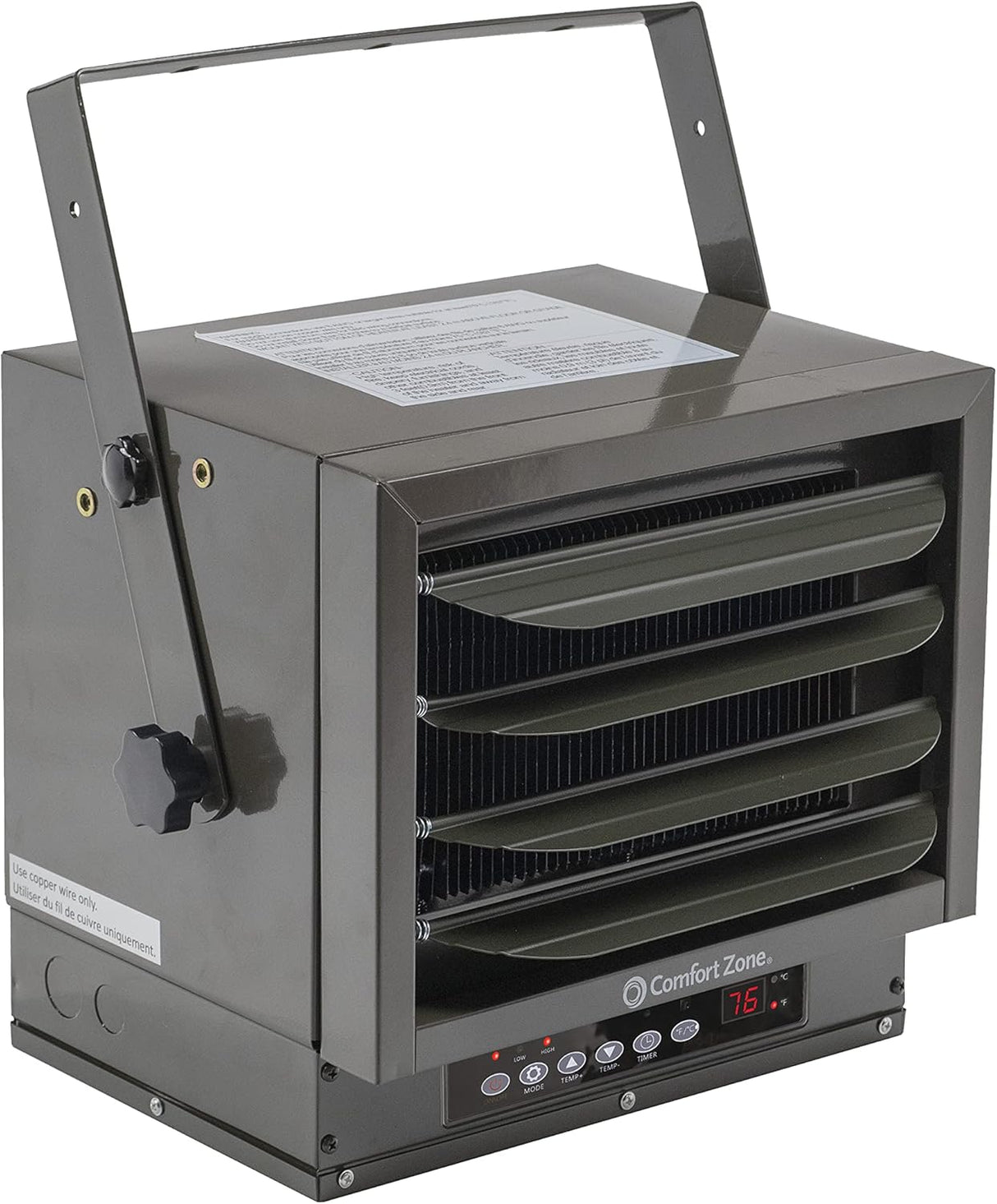 Calefactor de 7,500 vatios y 240 V con control remoto, Gris