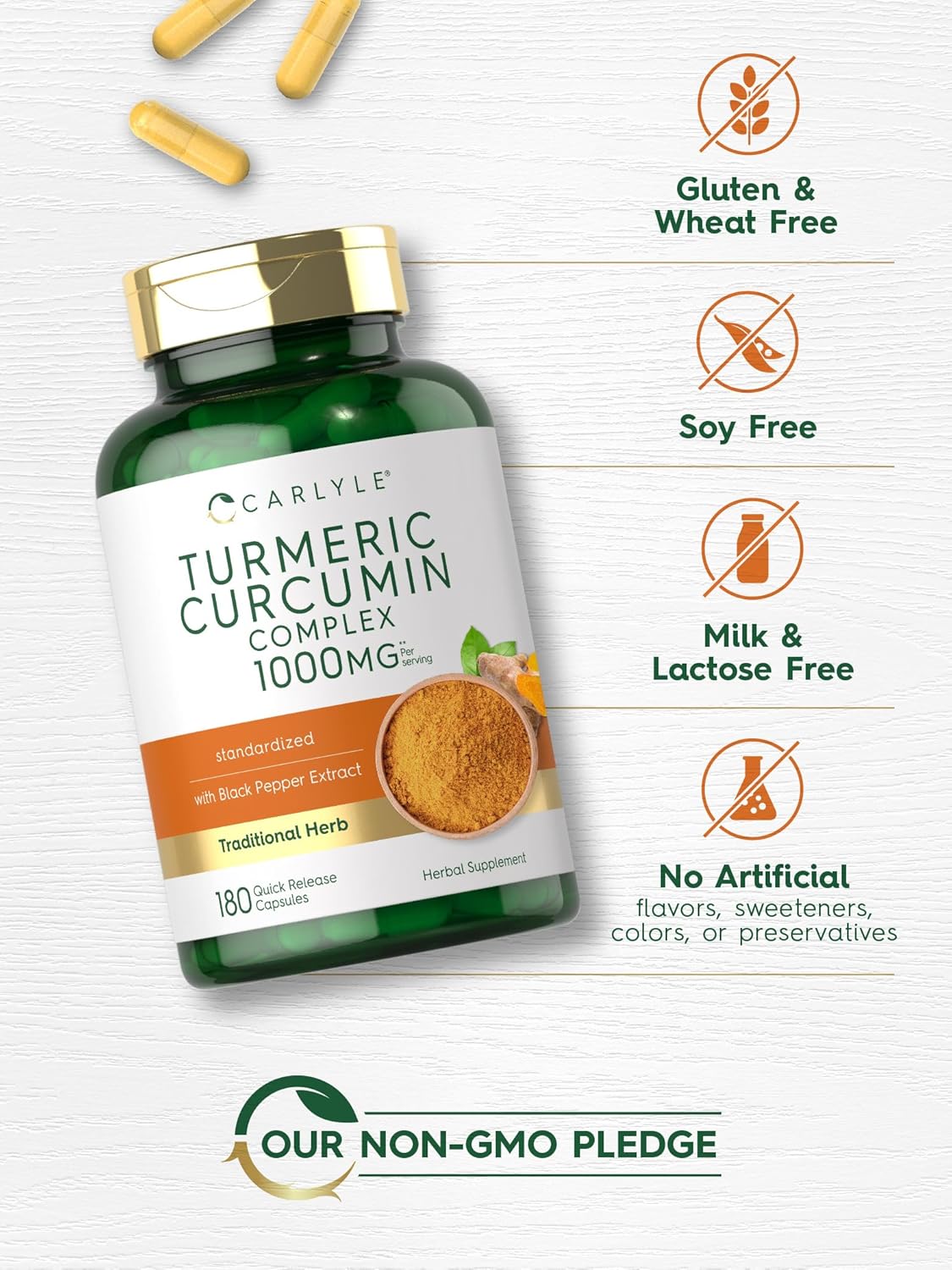 Suplemento de Cúrcuma Carlyle 1000mg | 180 Cápsulas Non-GMO
