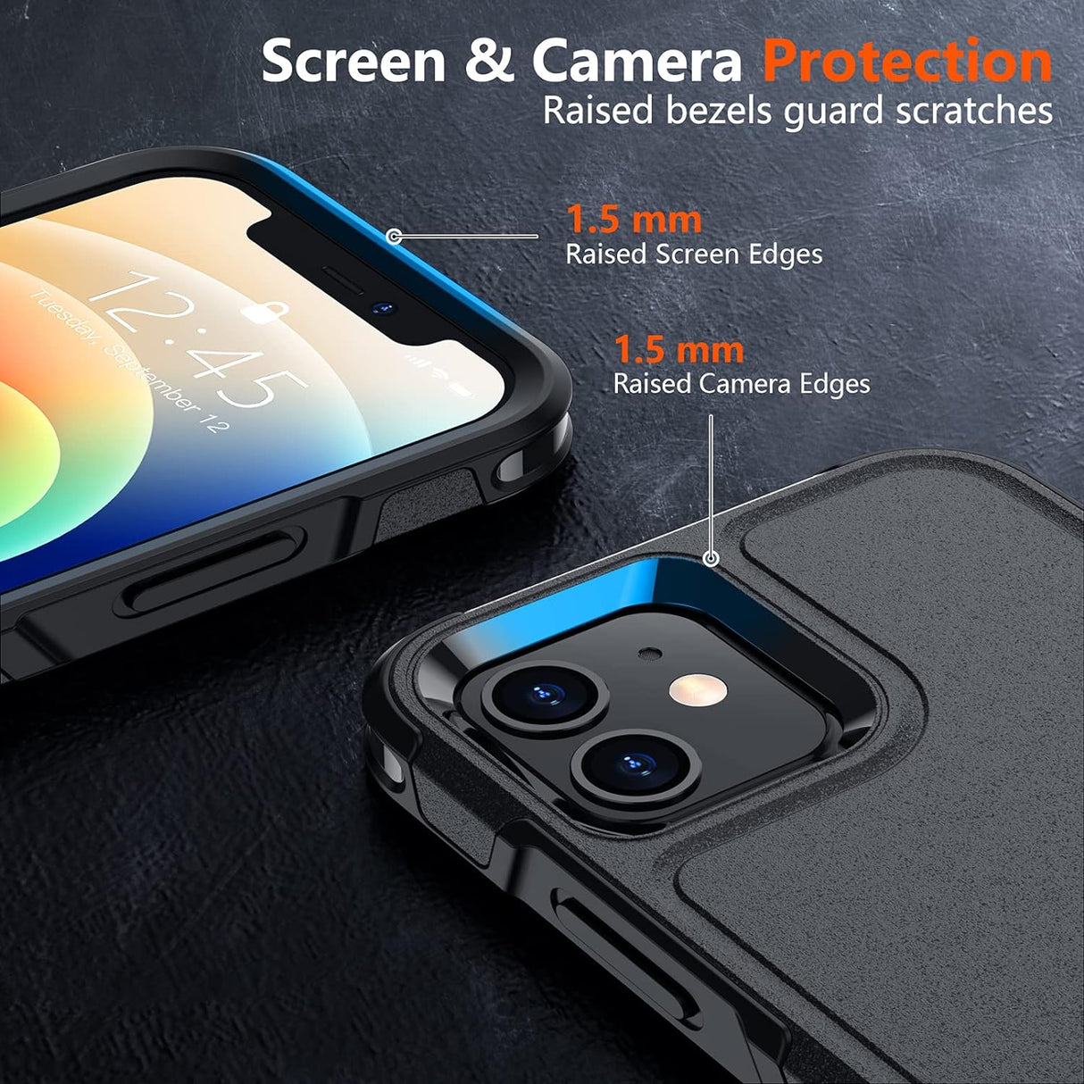 SPIDERCASE Funda para iPhone 12/iPhone 12 Pro, [Protección contra caídas de grado militar de 10 pies] [con 2 protectores de pantalla de vidrio templado] Funda protectora para iPhone 12/12 Pro (negro)