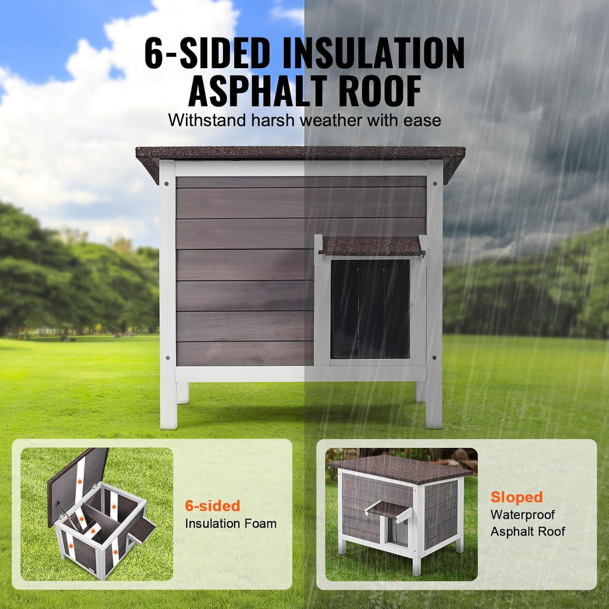 Casa para Gatos VEVOR, Aislada, Puertas de PVC, 24x20x21